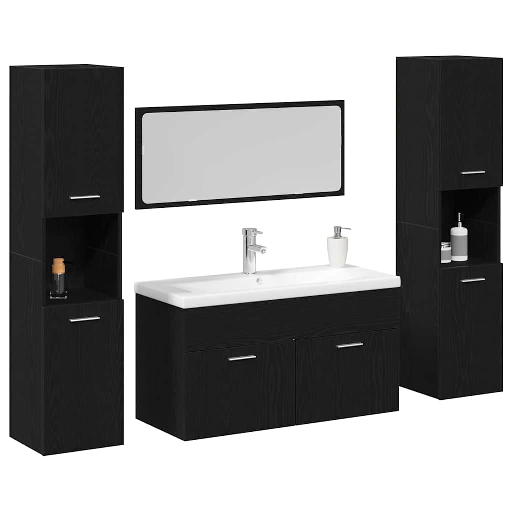 Badkamermeubelset Wandgemonteerd 4 pcs Zwart Eiken Bewerkt hout is nu te koop bij PeponiXL, paradijselijk wonen!