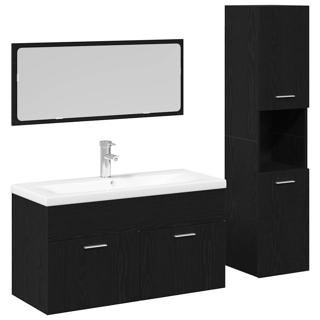 Badkamermeubelset met plank 4 pcs Zwart Eiken Bewerkt hout is nu te koop bij PeponiXL, paradijselijk wonen!