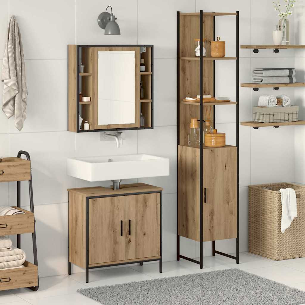 Badkamermeubels met plank met opslag 3 pcs Bruin Bewerkt hout is nu te koop bij PeponiXL, paradijselijk wonen!