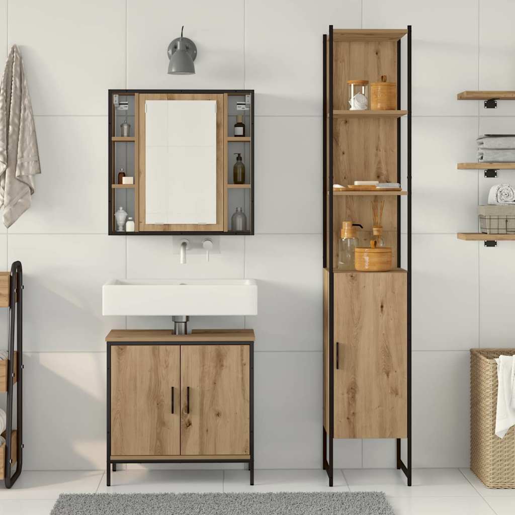 Badkamermeubels met plank met opslag 3 pcs Bruin Bewerkt hout is nu te koop bij PeponiXL, paradijselijk wonen!