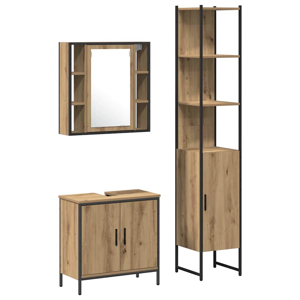 Badkamermeubels met plank met opslag 3 pcs Bruin Bewerkt hout is nu te koop bij PeponiXL, paradijselijk wonen!