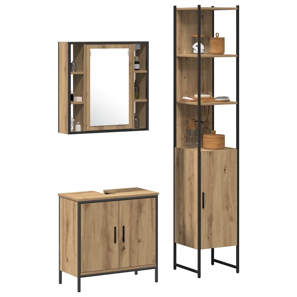 Badkamermeubels met plank met opslag 3 pcs Bruin Bewerkt hout is nu te koop bij PeponiXL, paradijselijk wonen!