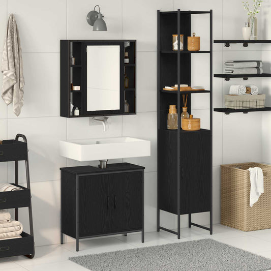 Badkamermeubels met plank met opslag 3 pcs Zwart Bewerkt hout is nu te koop bij PeponiXL, paradijselijk wonen!
