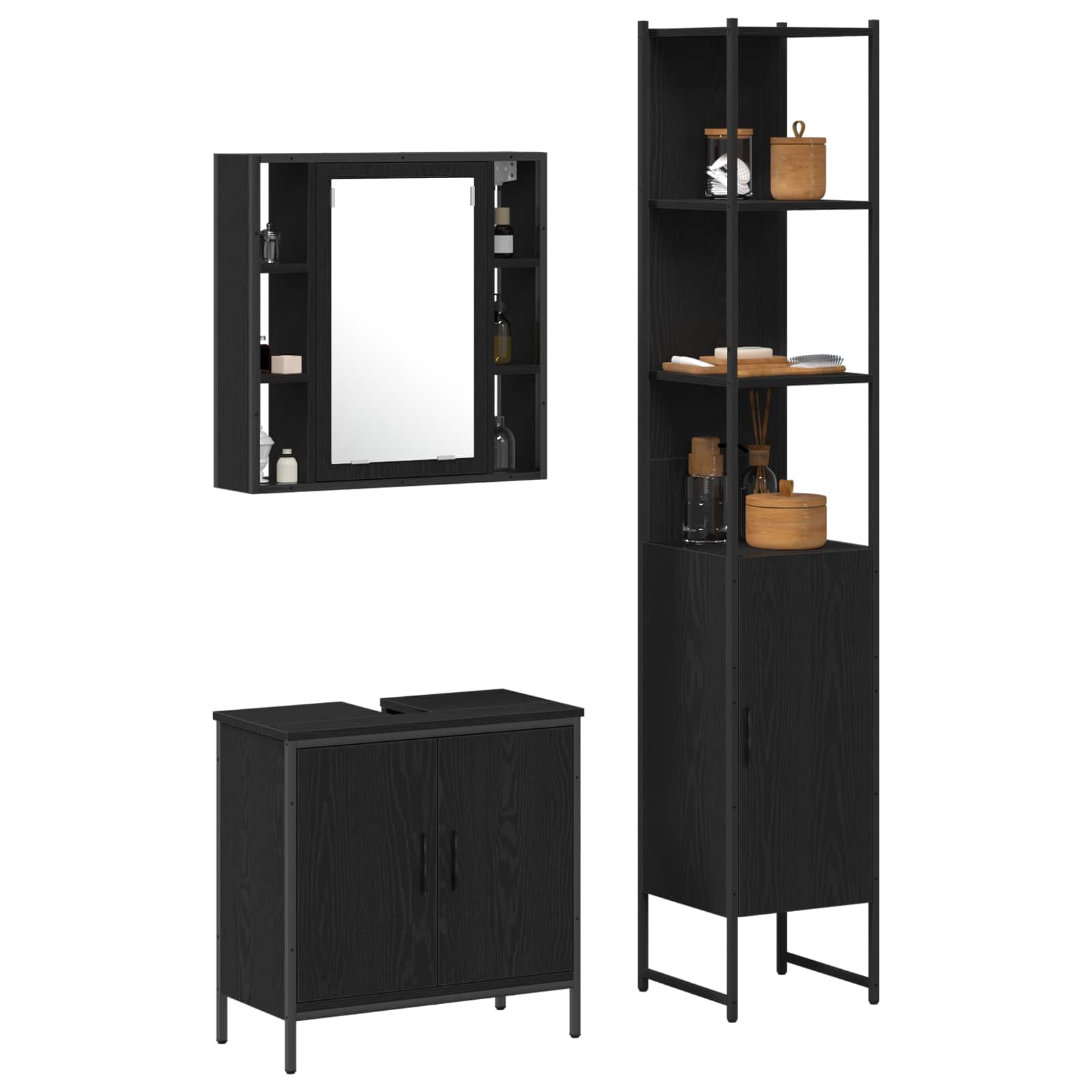 Badkamermeubels met plank met opslag 3 pcs Zwart Bewerkt hout is nu te koop bij PeponiXL, paradijselijk wonen!