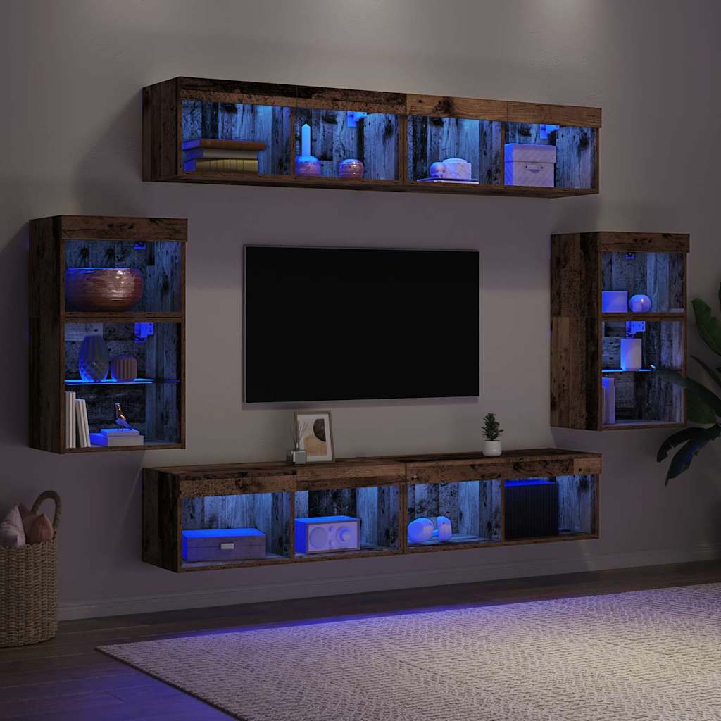 Tv-meubelset met LED-striplichten 8 pcs Oud hout Bewerkt hout is nu te koop bij PeponiXL, paradijselijk wonen!