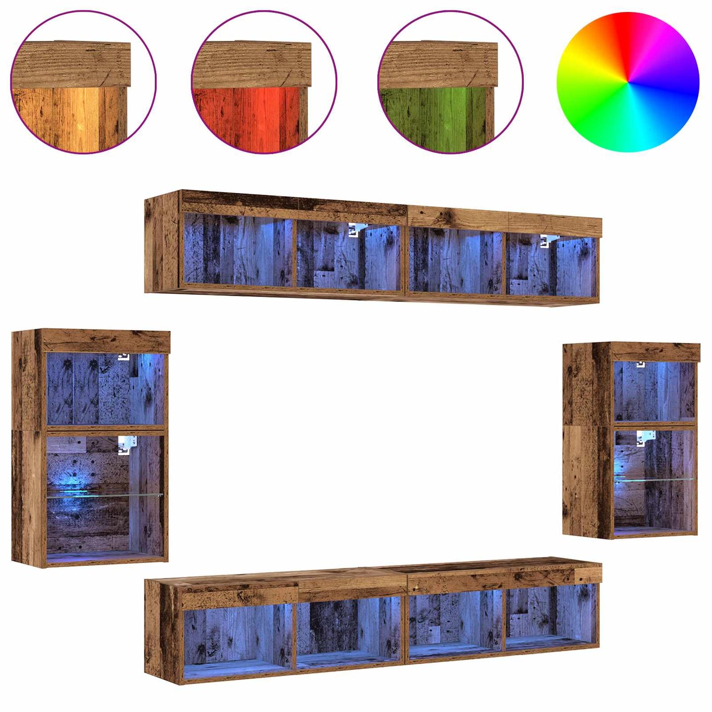 Tv-meubelset met LED-striplichten 8 pcs Oud hout Bewerkt hout is nu te koop bij PeponiXL, paradijselijk wonen!