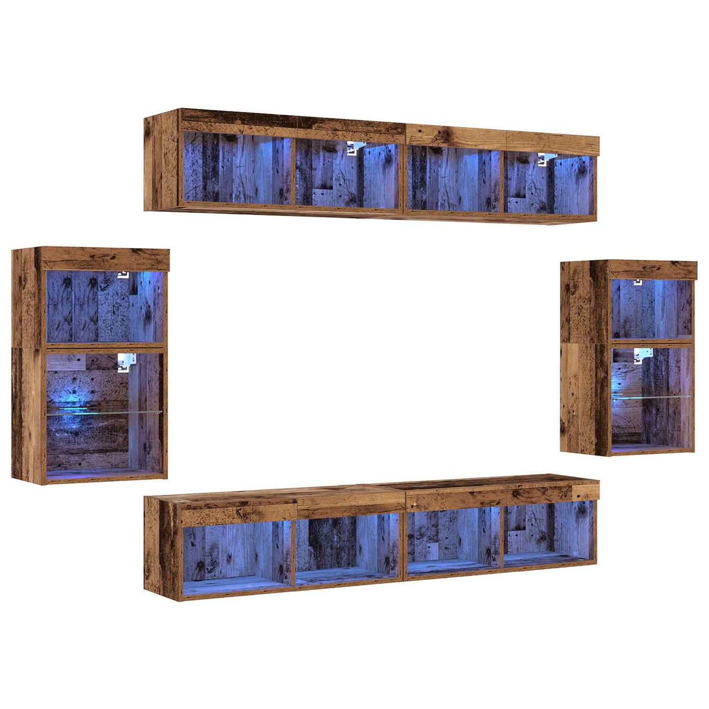 Tv-meubelset met LED-striplichten 8 pcs Oud hout Bewerkt hout is nu te koop bij PeponiXL, paradijselijk wonen!