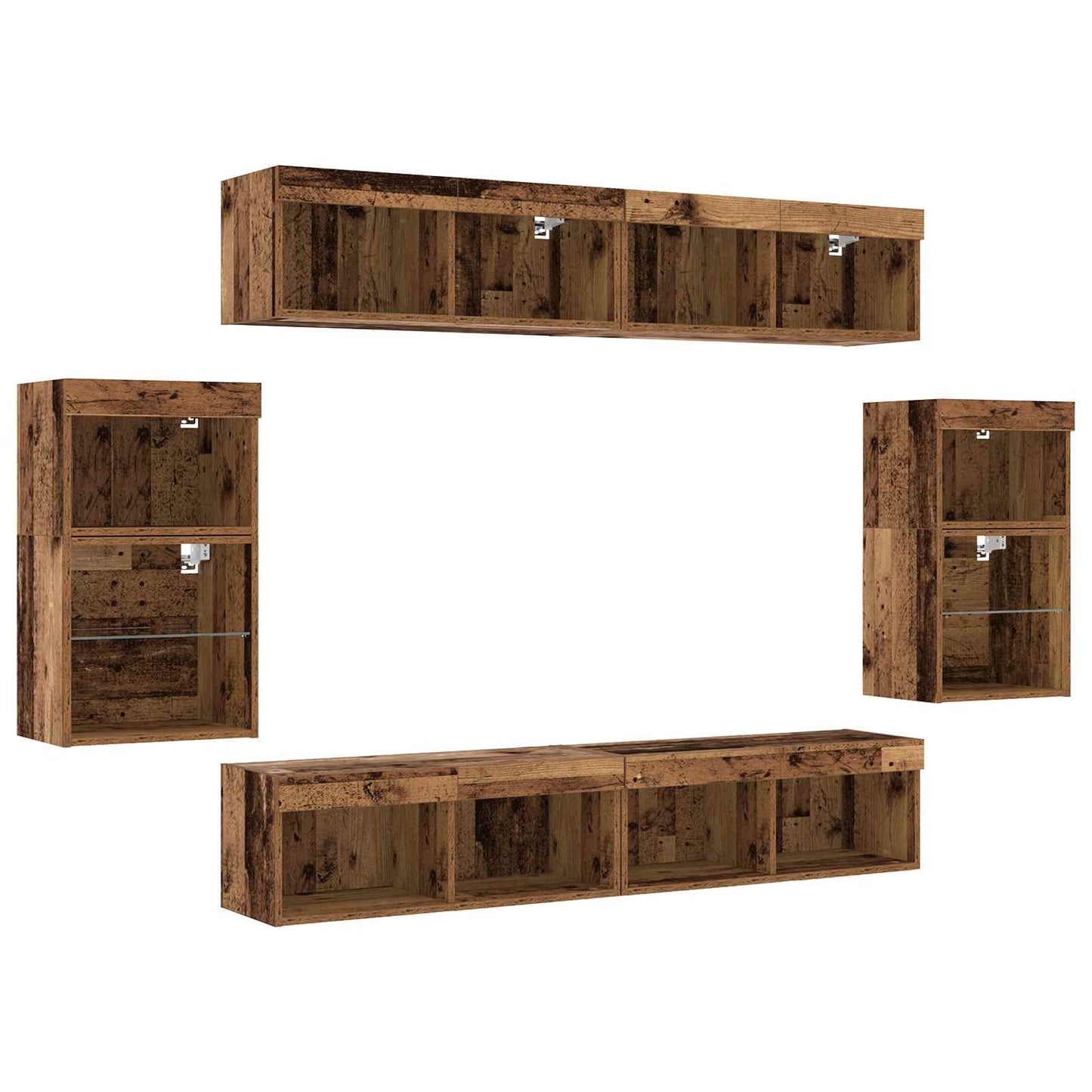 Tv-meubelset met LED-striplichten 8 pcs Oud hout Bewerkt hout is nu te koop bij PeponiXL, paradijselijk wonen!