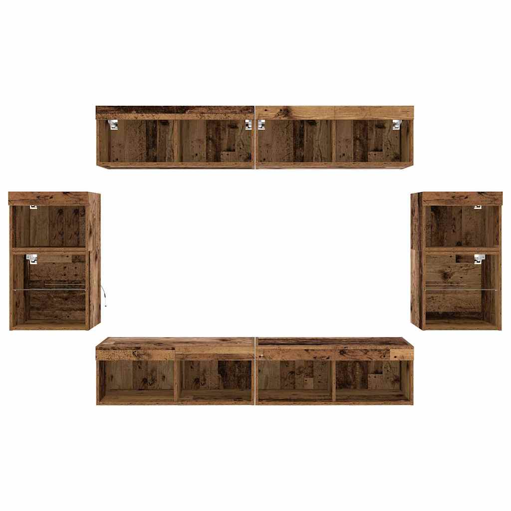Tv-meubelset met LED-striplichten 8 pcs Oud hout Bewerkt hout is nu te koop bij PeponiXL, paradijselijk wonen!