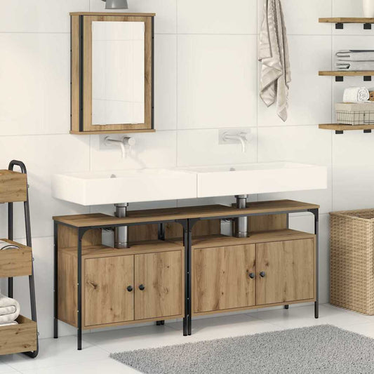 Badkamermeubels met plank met opslag 3 pcs Bruin Bewerkt hout is nu te koop bij PeponiXL, paradijselijk wonen!