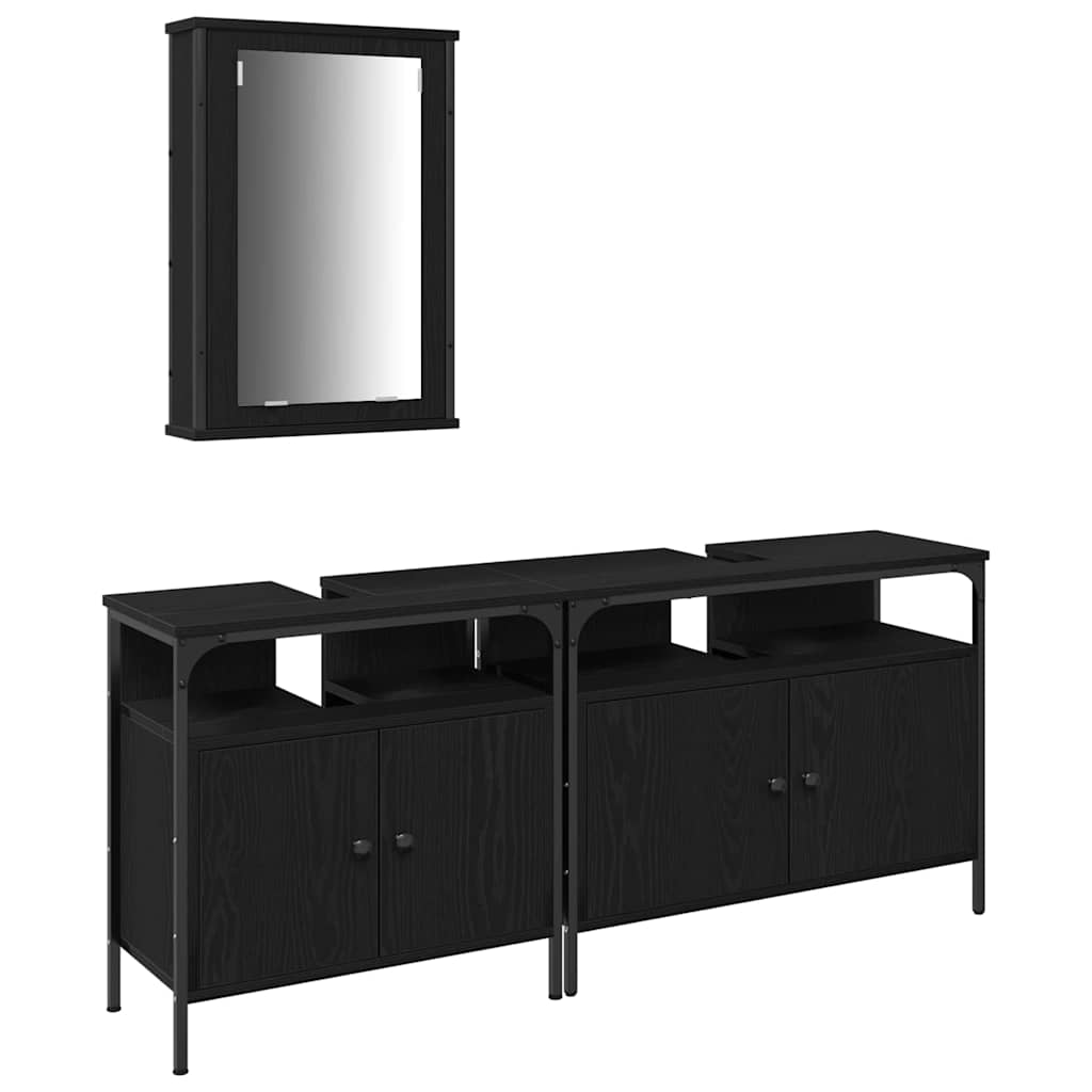 Badkamermeubels met plank met opslag 3 pcs Zwart Bewerkt hout is nu te koop bij PeponiXL, paradijselijk wonen!