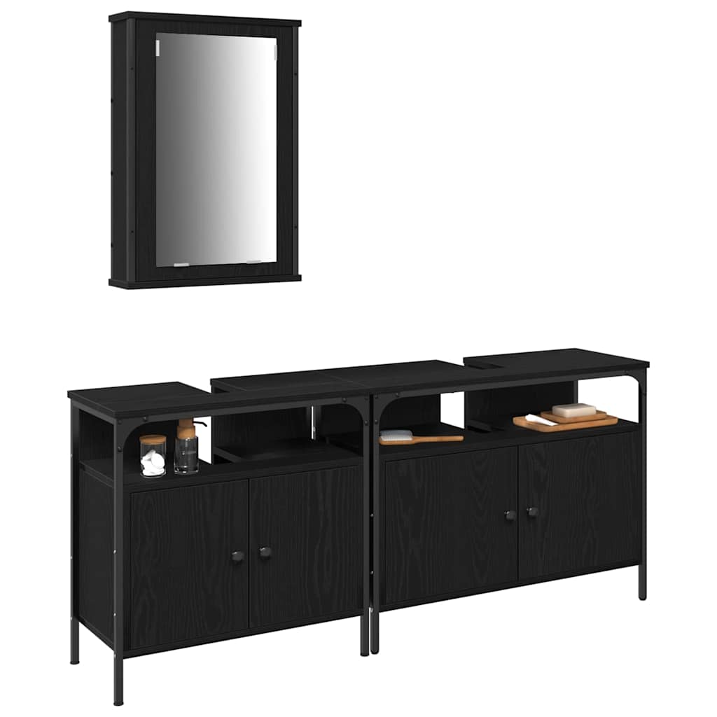 Badkamermeubels met plank met opslag 3 pcs Zwart Bewerkt hout is nu te koop bij PeponiXL, paradijselijk wonen!