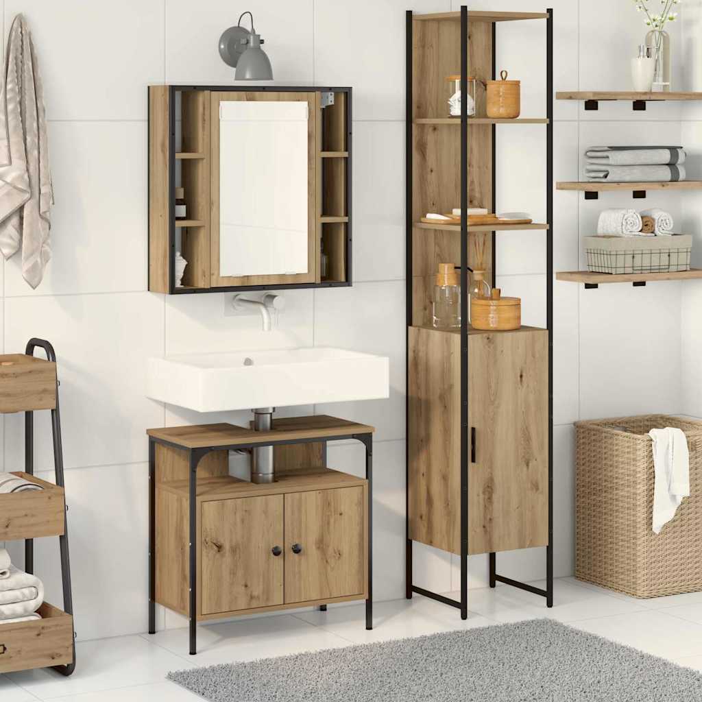 Badkamermeubelset met plank 3 pcs Artisan Eiken Bewerkt hout is nu te koop bij PeponiXL, paradijselijk wonen!