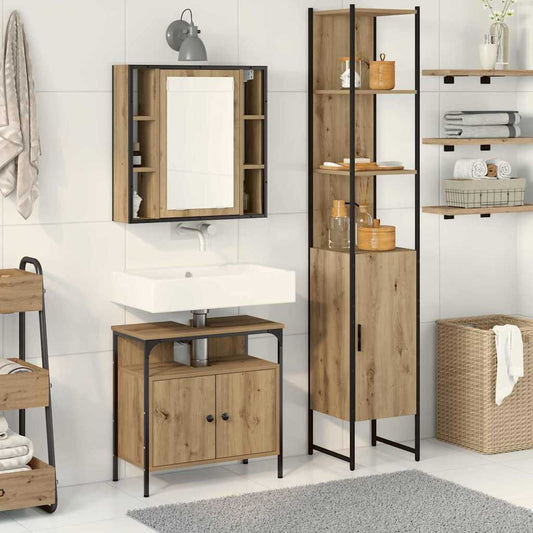 Badkamermeubelset met plank 3 pcs Artisan Eiken Bewerkt hout is nu te koop bij PeponiXL, paradijselijk wonen!