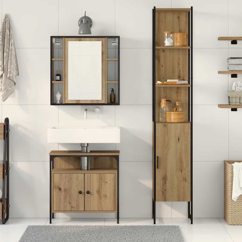 Badkamermeubelset met plank 3 pcs Artisan Eiken Bewerkt hout is nu te koop bij PeponiXL, paradijselijk wonen!