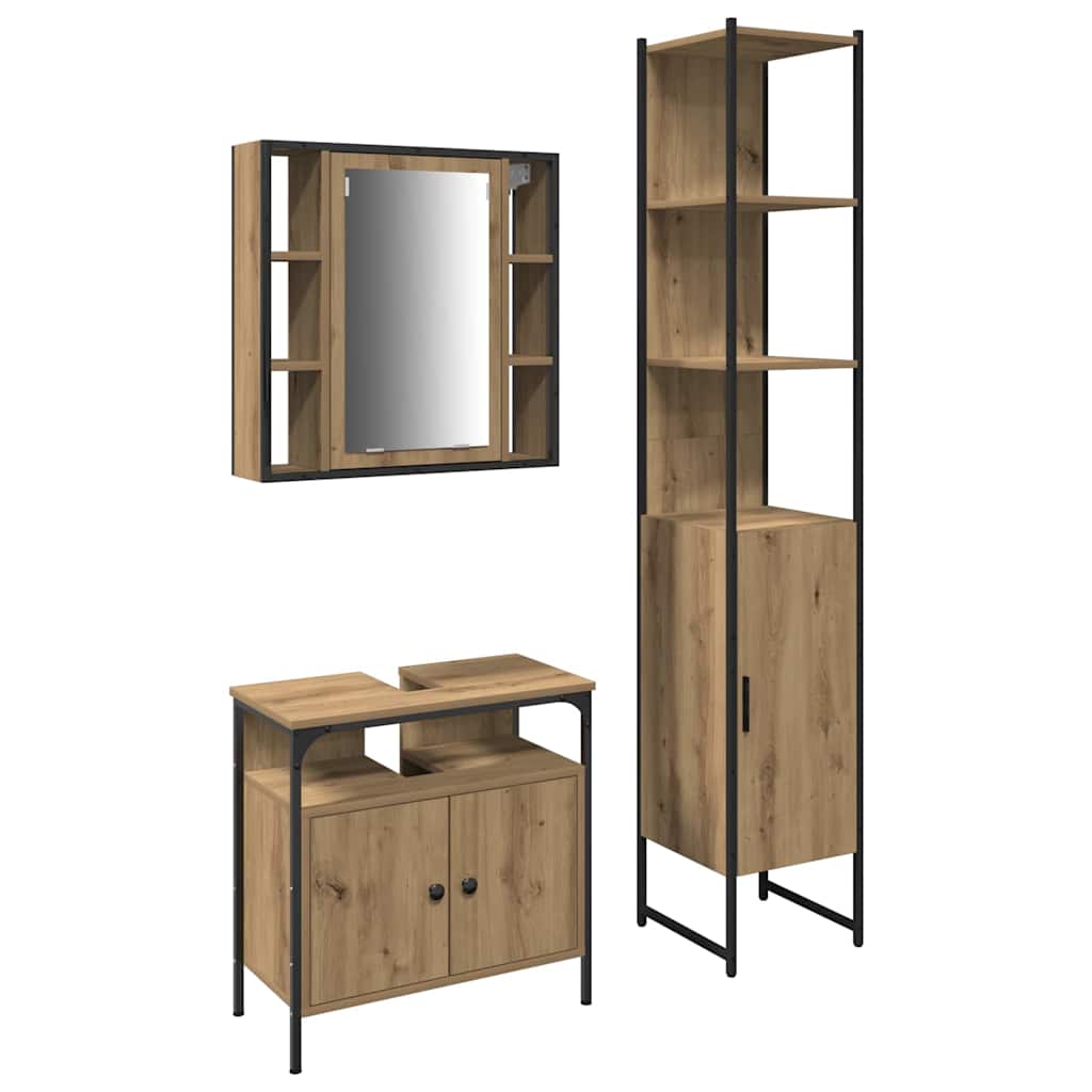 Badkamermeubelset met plank 3 pcs Artisan Eiken Bewerkt hout is nu te koop bij PeponiXL, paradijselijk wonen!