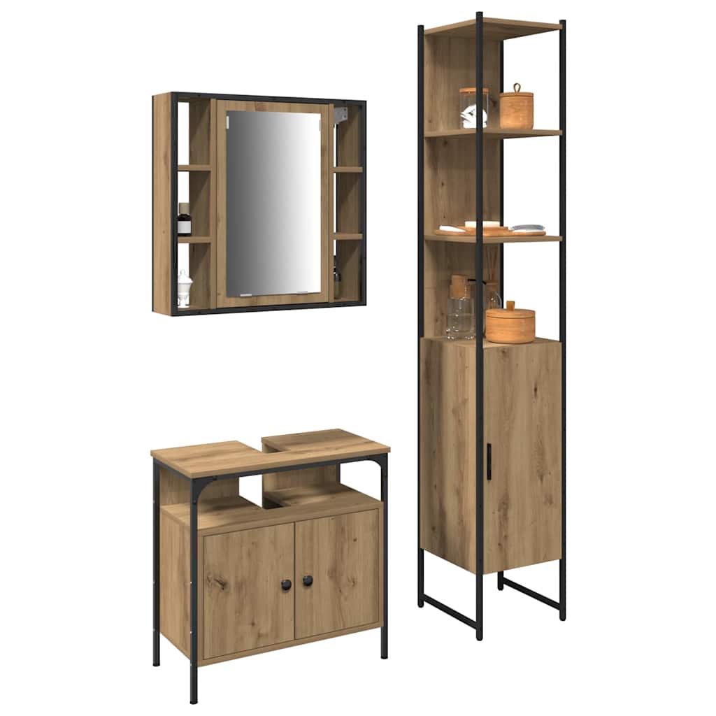 Badkamermeubelset met plank 3 pcs Artisan Eiken Bewerkt hout is nu te koop bij PeponiXL, paradijselijk wonen!