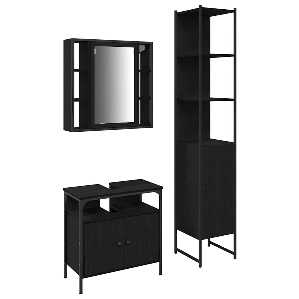 Badkamermeubelset met plank 3 pcs Zwart Eiken Bewerkt hout is nu te koop bij PeponiXL, paradijselijk wonen!
