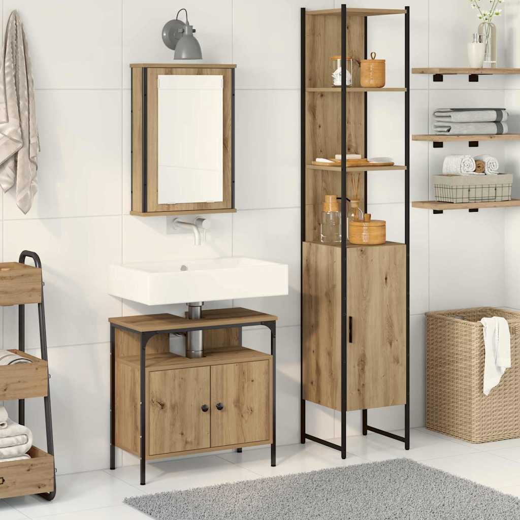 Badkamermeubelset met plank 3 pcs Artisan Eiken Bewerkt hout is nu te koop bij PeponiXL, paradijselijk wonen!