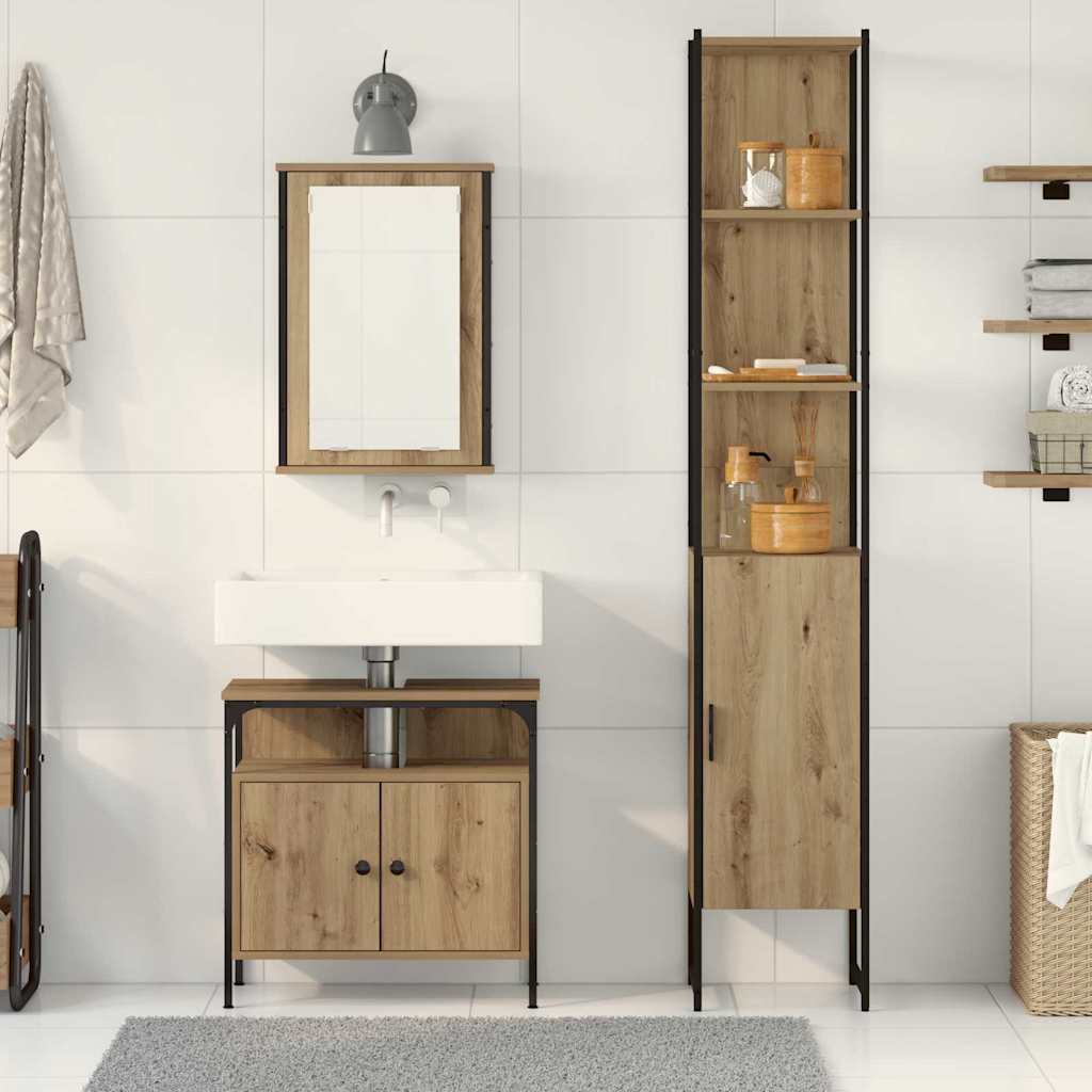 Badkamermeubelset met plank 3 pcs Artisan Eiken Bewerkt hout is nu te koop bij PeponiXL, paradijselijk wonen!