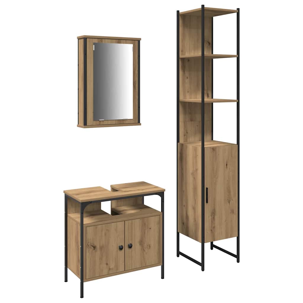 Badkamermeubelset met plank 3 pcs Artisan Eiken Bewerkt hout is nu te koop bij PeponiXL, paradijselijk wonen!