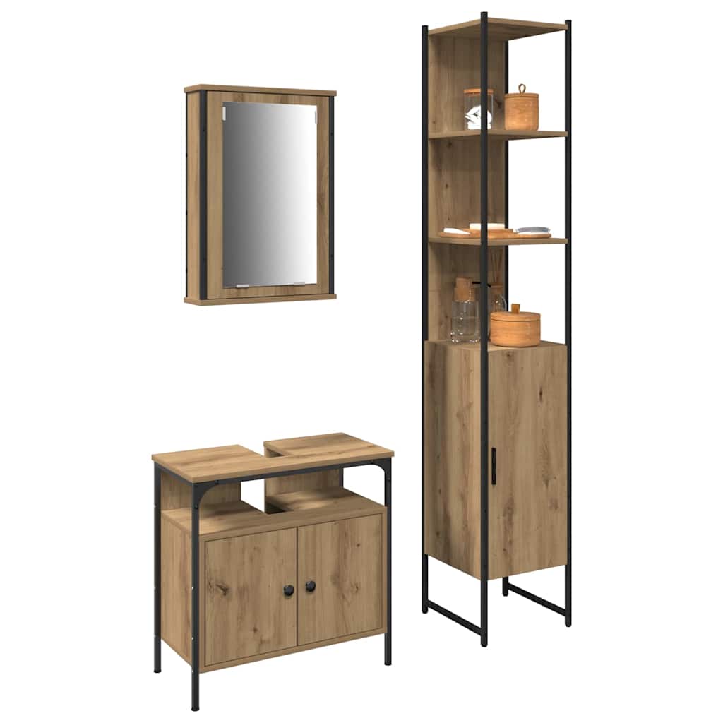 Badkamermeubelset met plank 3 pcs Artisan Eiken Bewerkt hout is nu te koop bij PeponiXL, paradijselijk wonen!