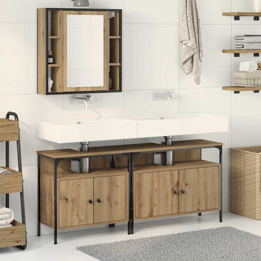 Badkamermeubels met plank met opslag 3 pcs Bruin Bewerkt hout is nu te koop bij PeponiXL, paradijselijk wonen!