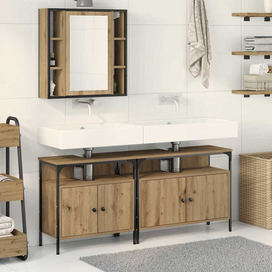 Badkamermeubels met plank met opslag 3 pcs Bruin Bewerkt hout is nu te koop bij PeponiXL, paradijselijk wonen!