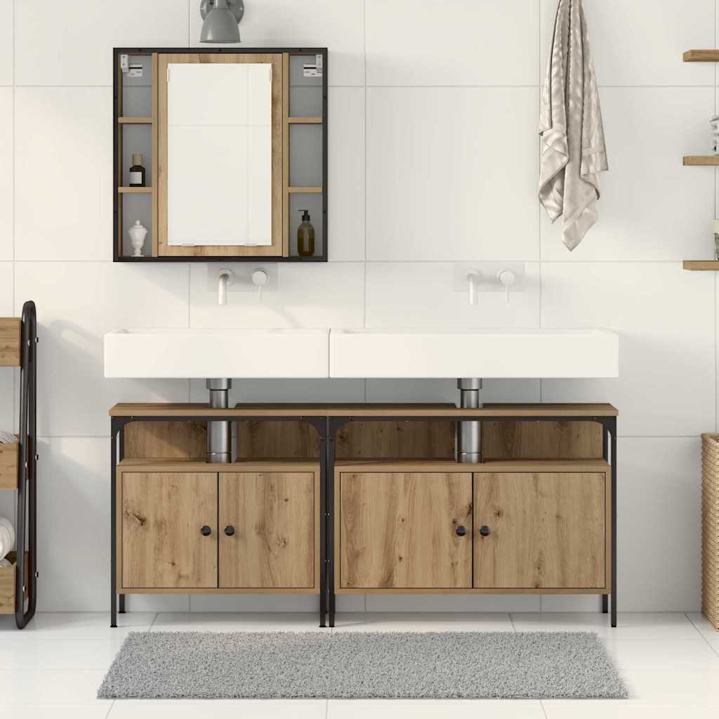 Badkamermeubels met plank met opslag 3 pcs Bruin Bewerkt hout is nu te koop bij PeponiXL, paradijselijk wonen!