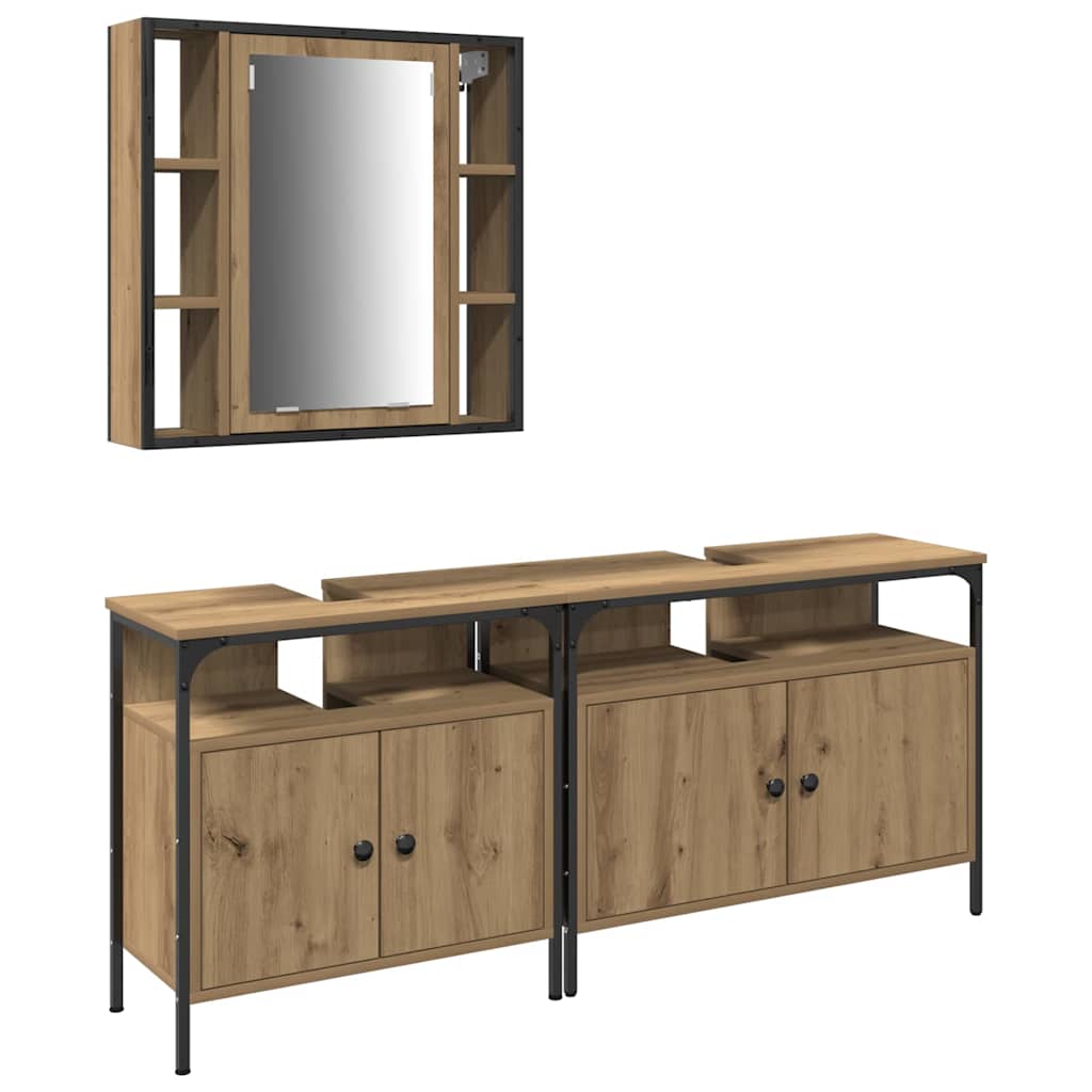 Badkamermeubels met plank met opslag 3 pcs Bruin Bewerkt hout is nu te koop bij PeponiXL, paradijselijk wonen!