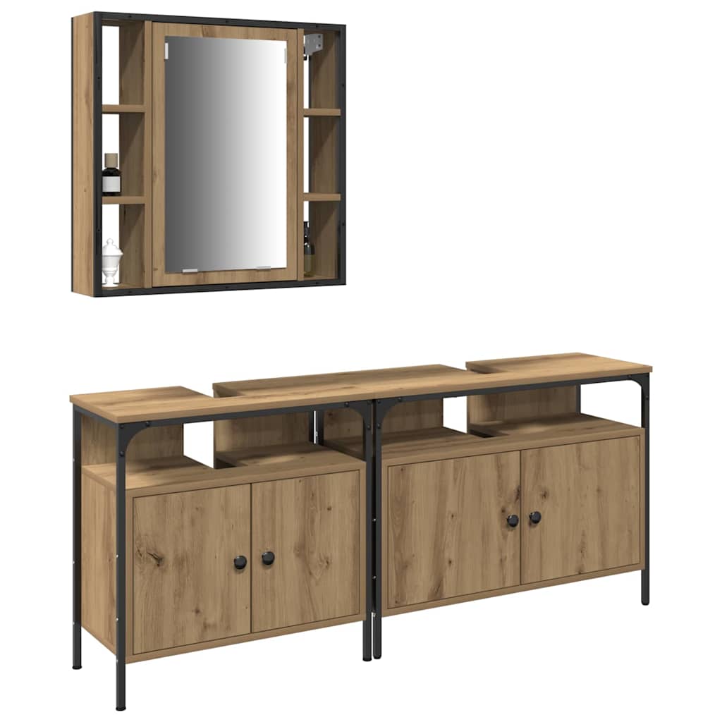 Badkamermeubels met plank met opslag 3 pcs Bruin Bewerkt hout is nu te koop bij PeponiXL, paradijselijk wonen!