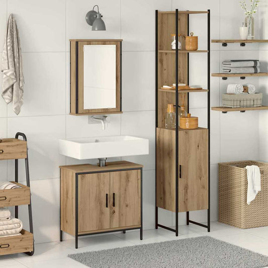 Badkamermeubelset met plank met opslag 3 pcs Bruin Bewerkt hout is nu te koop bij PeponiXL, paradijselijk wonen!