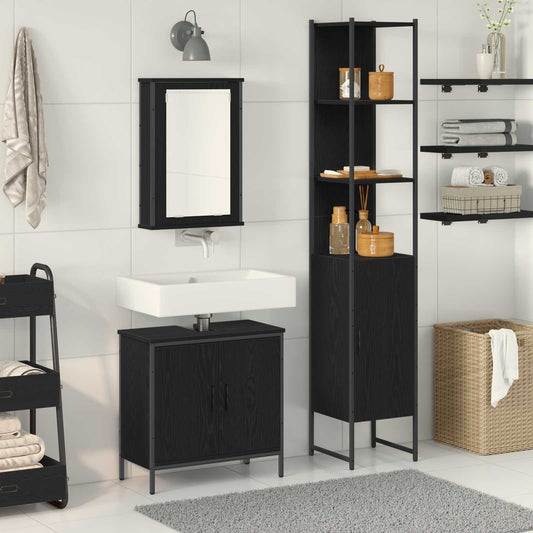 Badkamermeubelset met plank met opslag 3 pcs Zwart Bewerkt hout is nu te koop bij PeponiXL, paradijselijk wonen!
