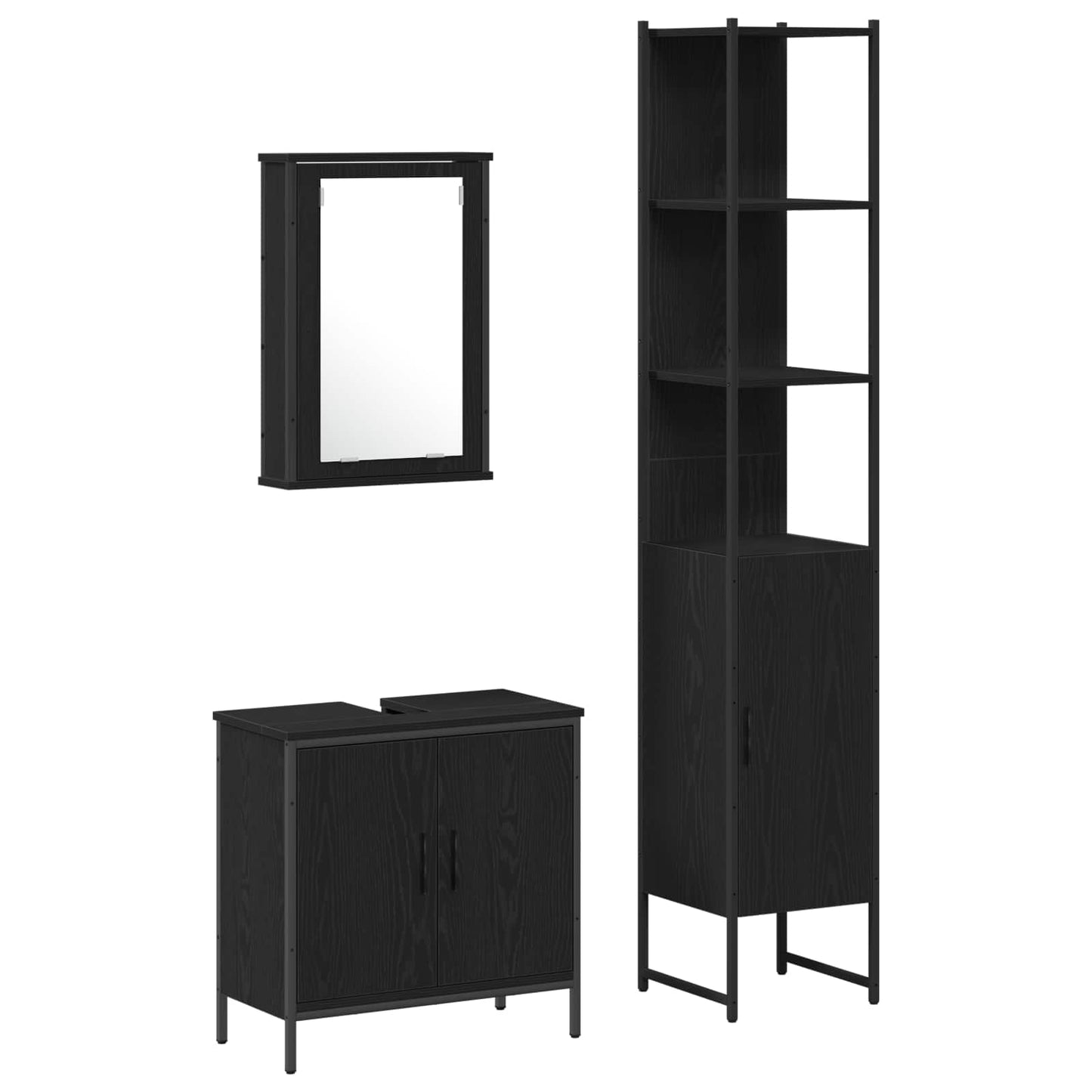 Badkamermeubelset met plank met opslag 3 pcs Zwart Bewerkt hout is nu te koop bij PeponiXL, paradijselijk wonen!