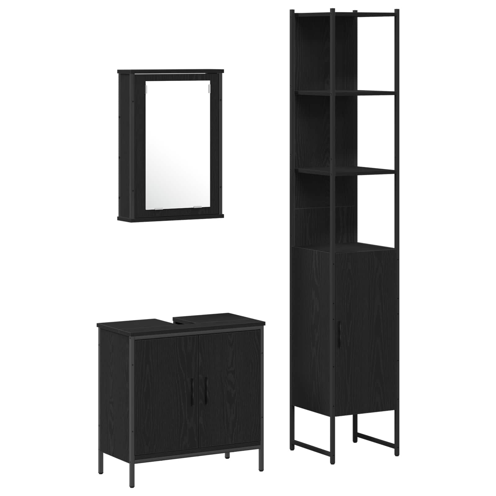 Badkamermeubelset met plank met opslag 3 pcs Zwart Bewerkt hout is nu te koop bij PeponiXL, paradijselijk wonen!