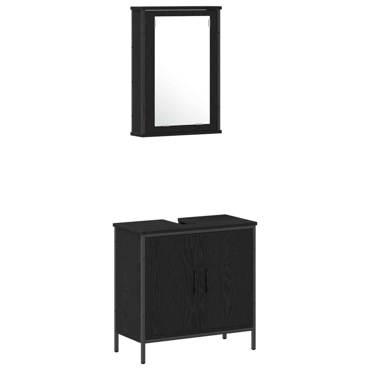 Badkamermeubelset met plank met opslag 3 pcs Zwart Bewerkt hout is nu te koop bij PeponiXL, paradijselijk wonen!