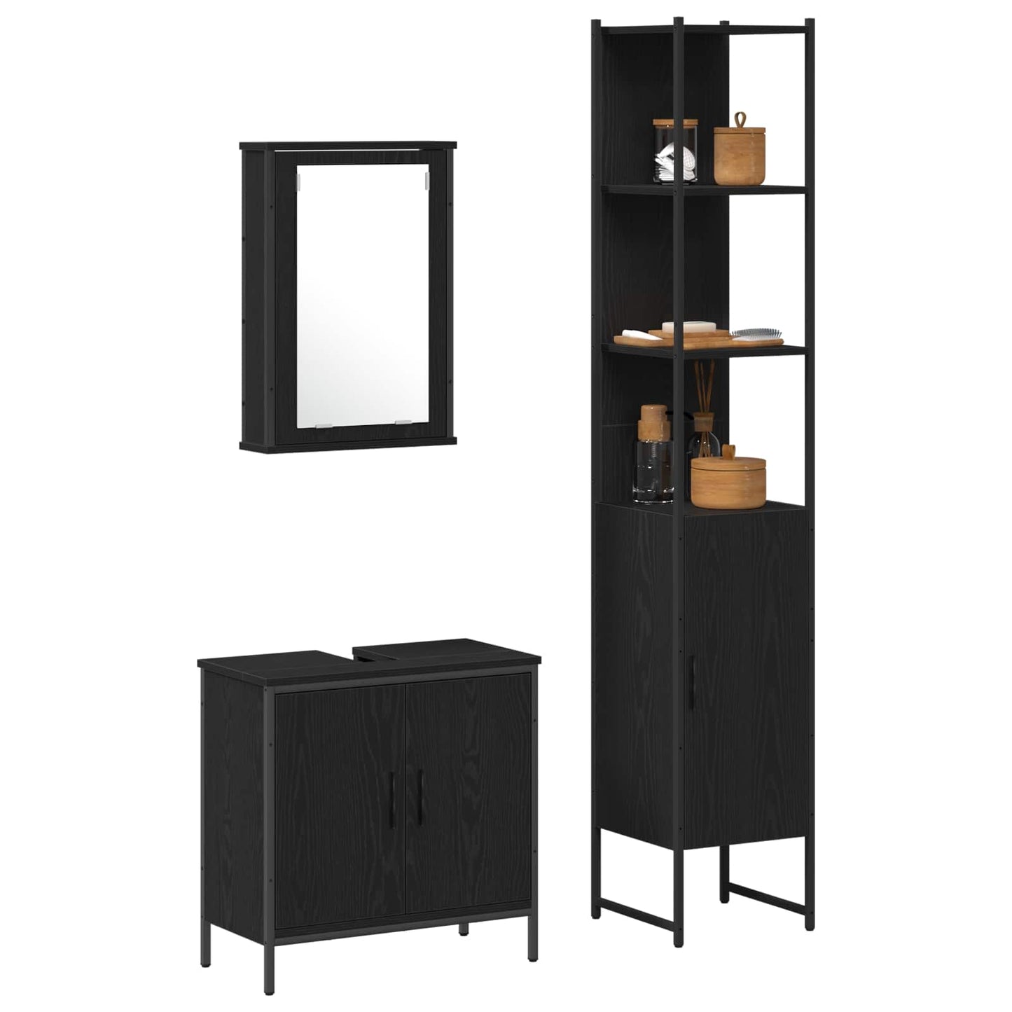 Badkamermeubelset met plank met opslag 3 pcs Zwart Bewerkt hout is nu te koop bij PeponiXL, paradijselijk wonen!