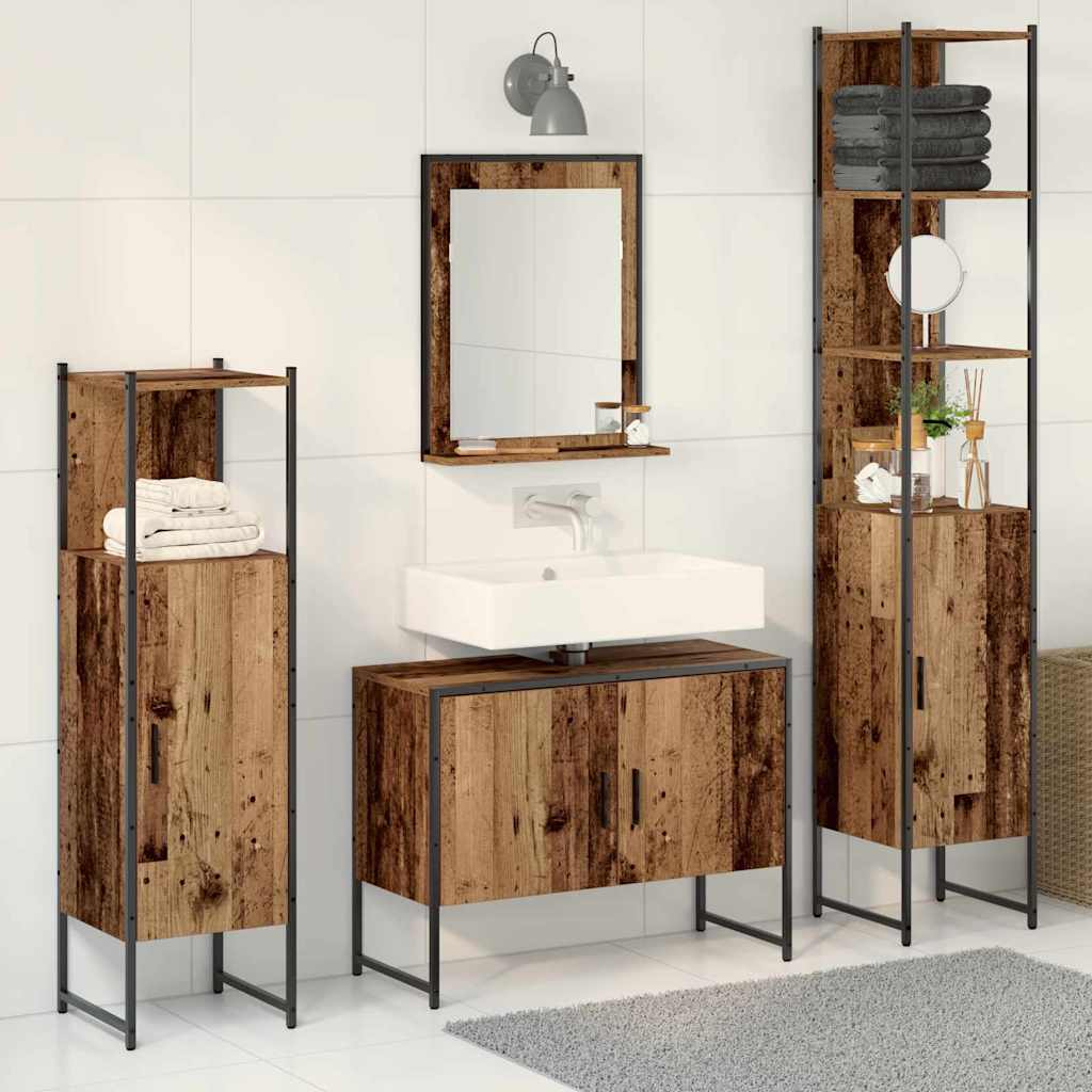 Badkamermeubelset met plank met opslag 4 pcs Bruin Bewerkt hout is nu te koop bij PeponiXL, paradijselijk wonen!