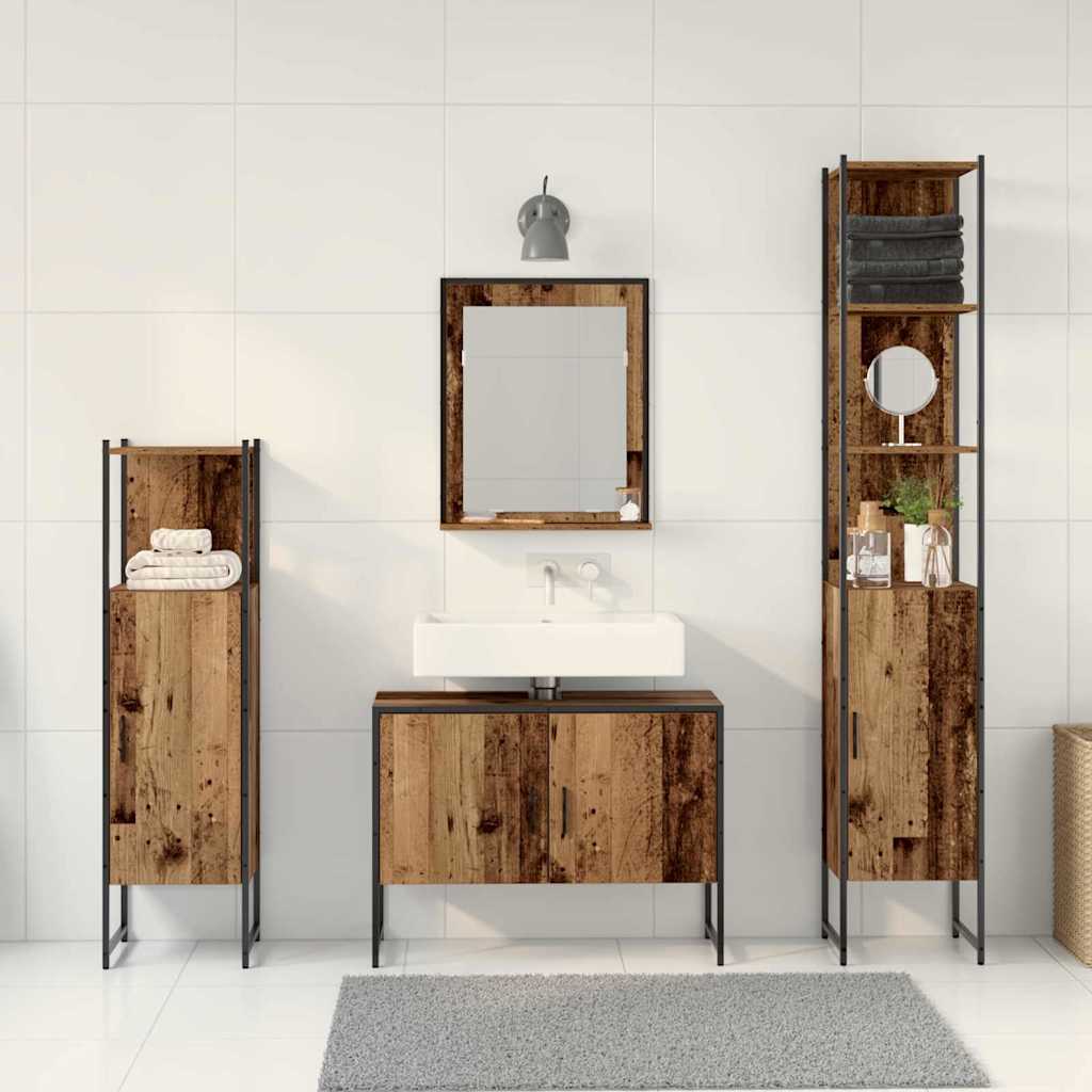 Badkamermeubelset met plank met opslag 4 pcs Bruin Bewerkt hout is nu te koop bij PeponiXL, paradijselijk wonen!