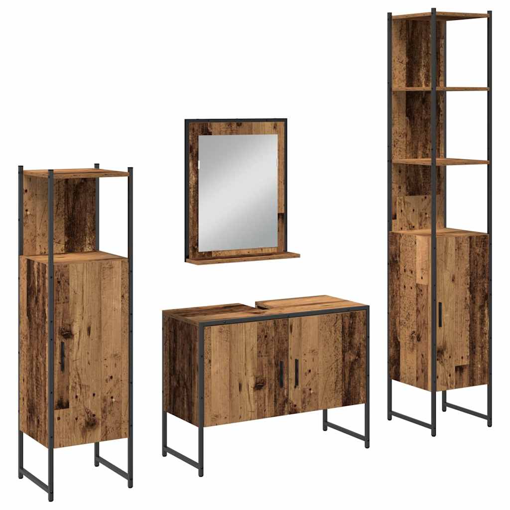 Badkamermeubelset met plank met opslag 4 pcs Bruin Bewerkt hout is nu te koop bij PeponiXL, paradijselijk wonen!