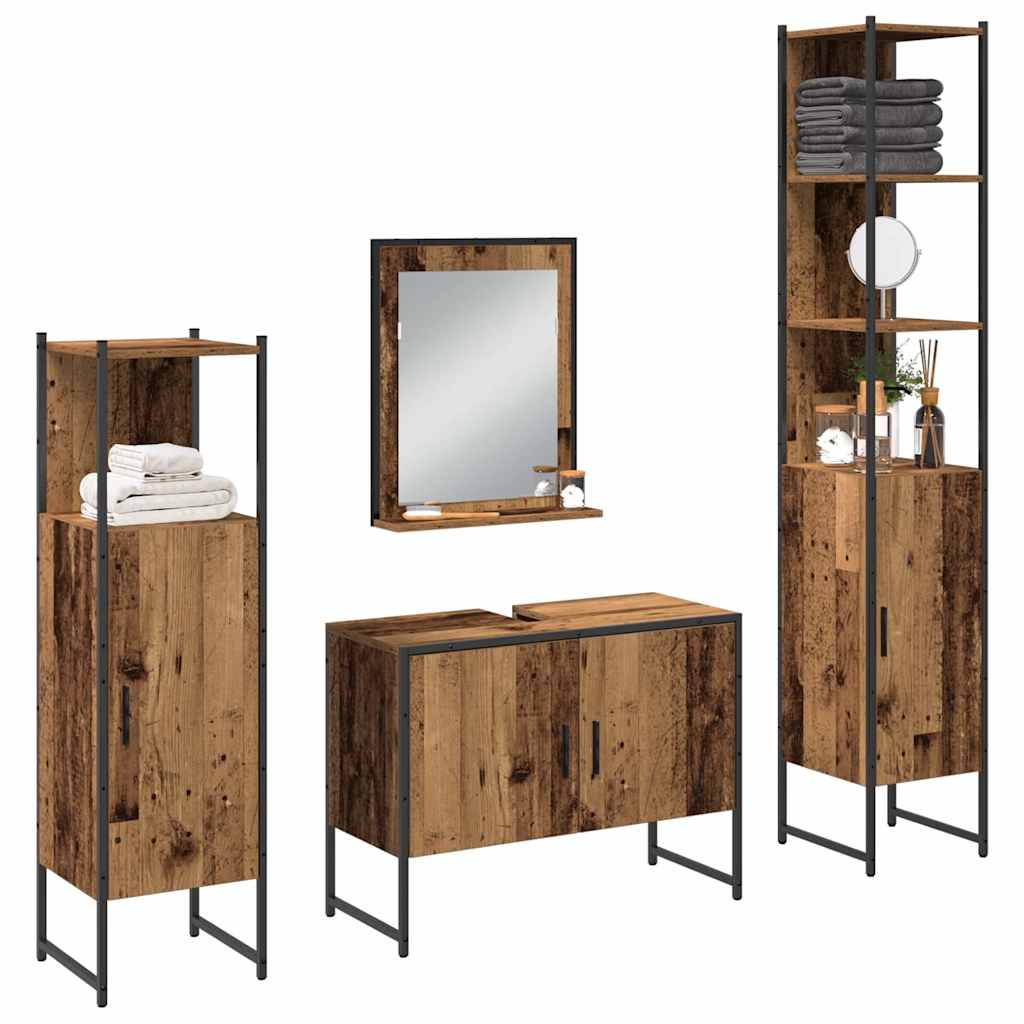Badkamermeubelset met plank met opslag 4 pcs Bruin Bewerkt hout is nu te koop bij PeponiXL, paradijselijk wonen!