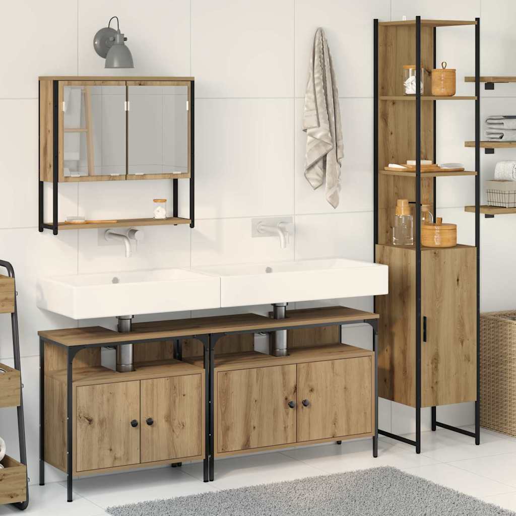 Badkamermeubelset 4 pcs artisanaal eikenkleurig Bewerkt hout is nu te koop bij PeponiXL, paradijselijk wonen!
