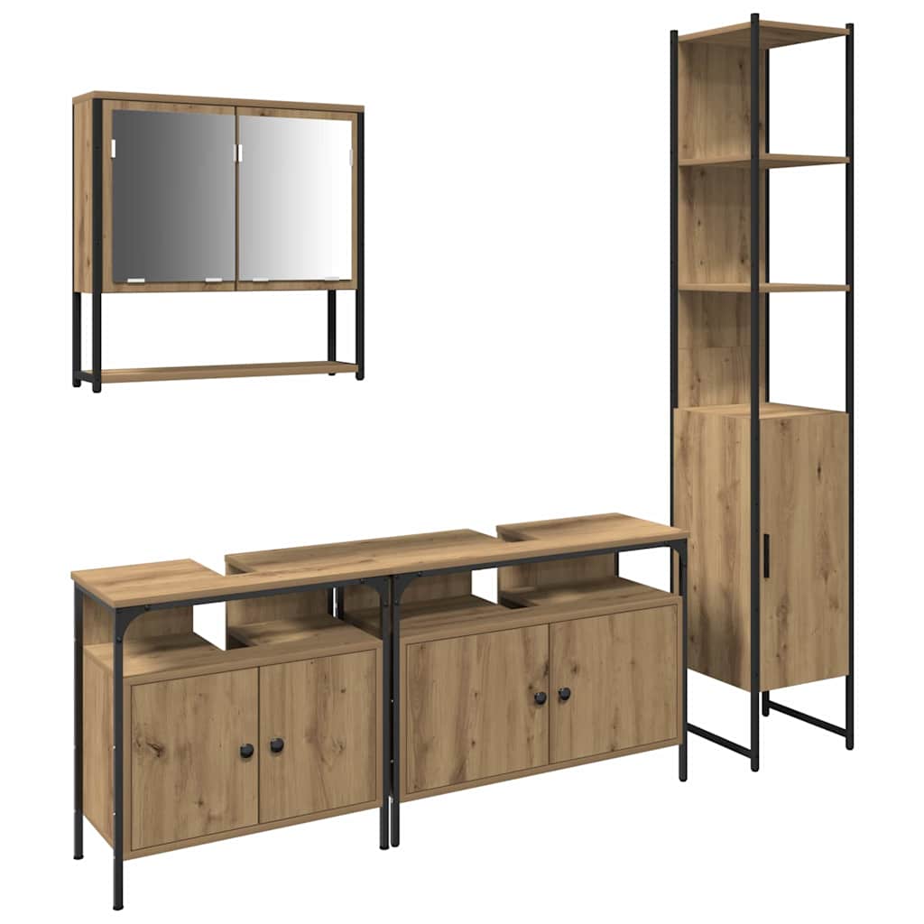 Badkamermeubelset 4 pcs artisanaal eikenkleurig Bewerkt hout is nu te koop bij PeponiXL, paradijselijk wonen!
