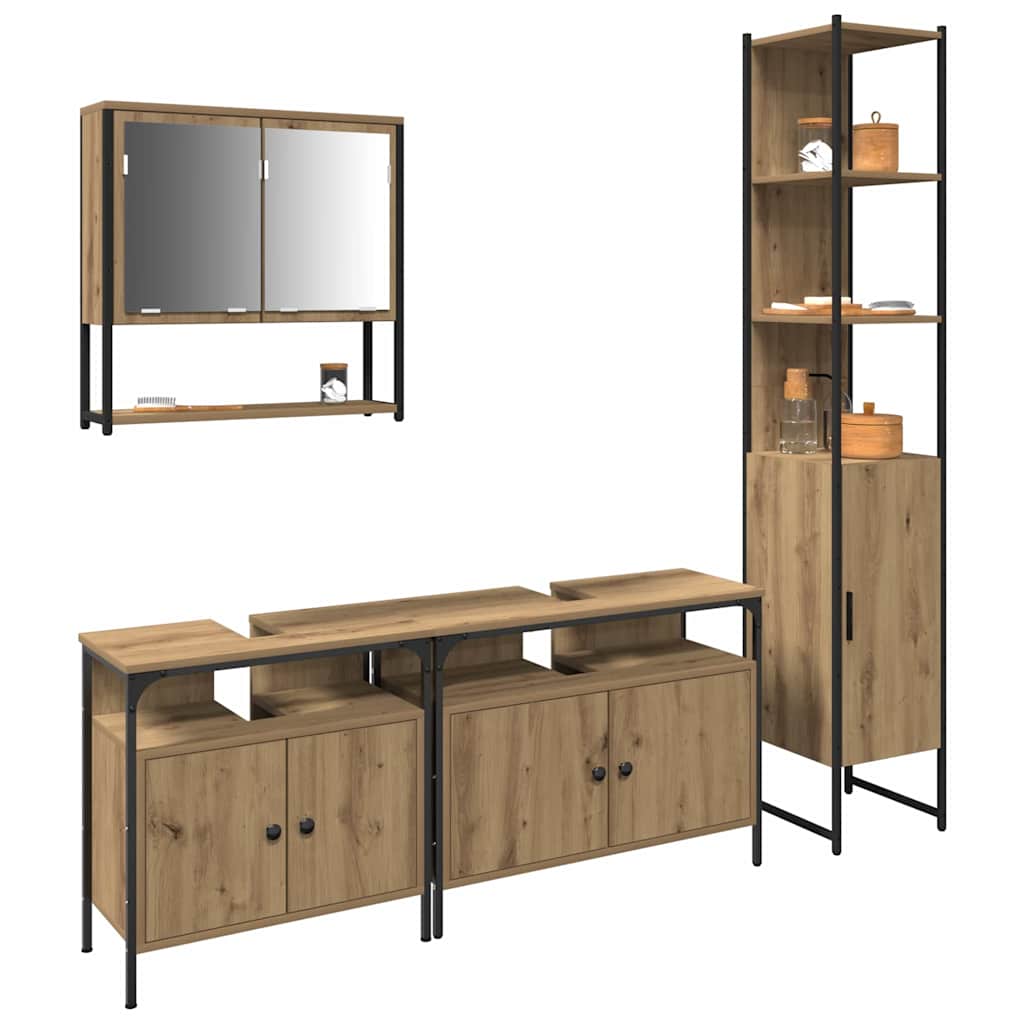 Badkamermeubelset 4 pcs artisanaal eikenkleurig Bewerkt hout is nu te koop bij PeponiXL, paradijselijk wonen!