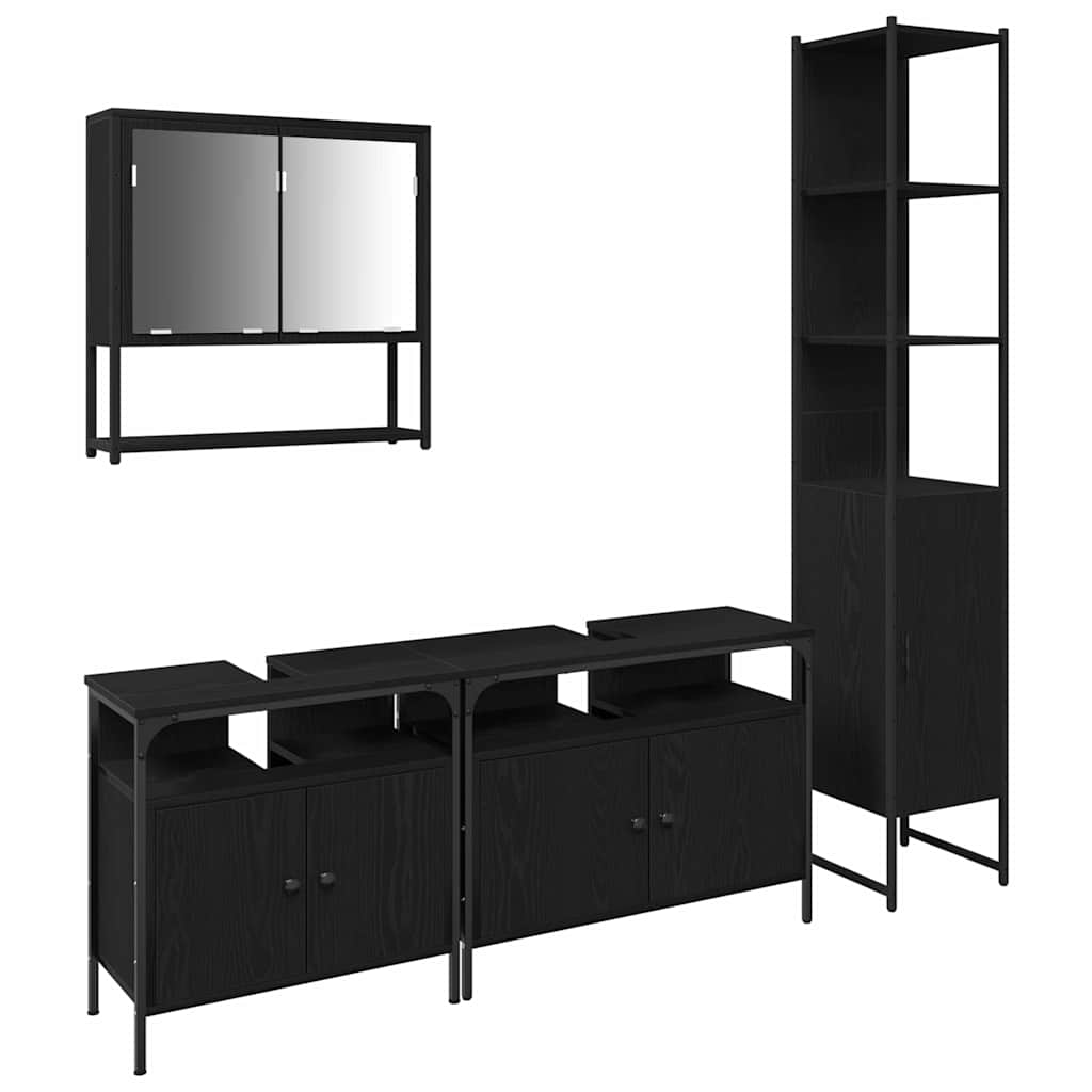 Badkamermeubelset met plank 4 pcs Zwart eiken Bewerkt hout is nu te koop bij PeponiXL, paradijselijk wonen!