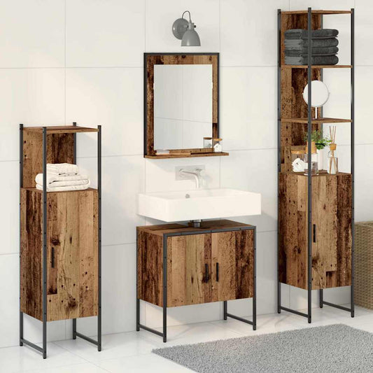 Badkamermeubelset 4 pcs Bruin 33 x 33 x 185.5 cm Bewerkt hout is nu te koop bij PeponiXL, paradijselijk wonen!