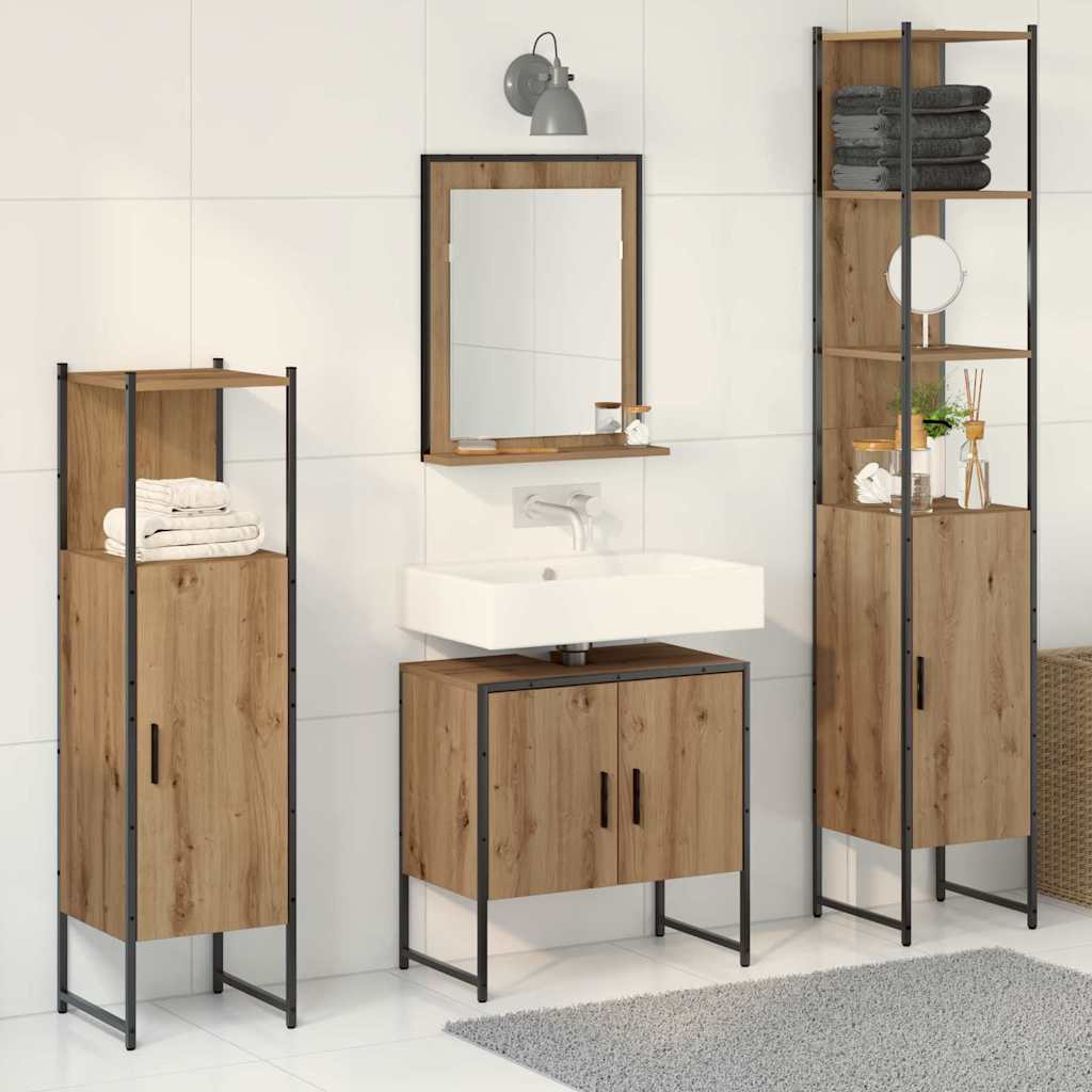 Badkamermeubelset 4 pcs Bruin 33 x 33 x 185.5 cm Bewerkt hout is nu te koop bij PeponiXL, paradijselijk wonen!