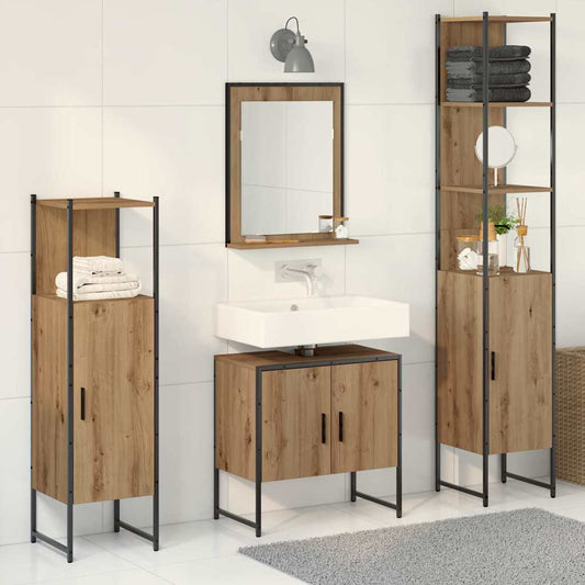 Badkamermeubelset 4 pcs Bruin 33 x 33 x 185.5 cm Bewerkt hout is nu te koop bij PeponiXL, paradijselijk wonen!