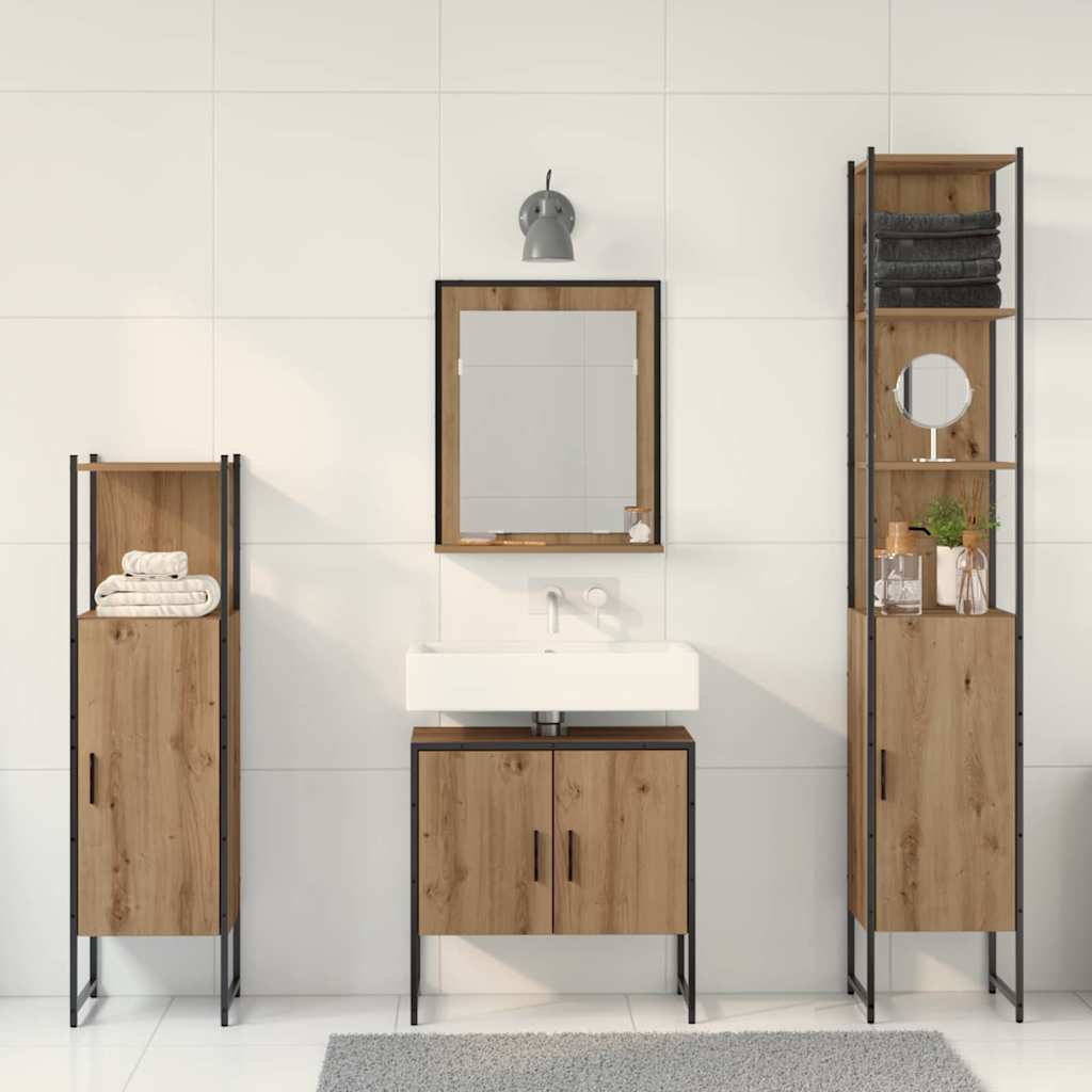 Badkamermeubelset 4 pcs Bruin 33 x 33 x 185.5 cm Bewerkt hout is nu te koop bij PeponiXL, paradijselijk wonen!