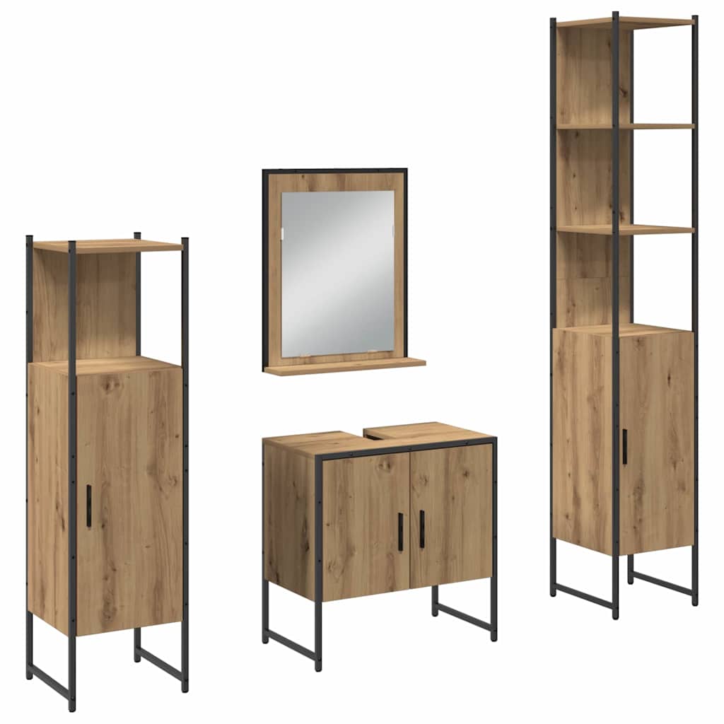 Badkamermeubelset 4 pcs Bruin 33 x 33 x 185.5 cm Bewerkt hout is nu te koop bij PeponiXL, paradijselijk wonen!